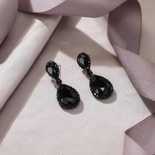 EVER FAITH Women's Austrian Crystal Wedding Tear Drop Dangle Earrings | Bridal Prom Jewelry for Bride Bridesmaid - color: Black Black-Tone