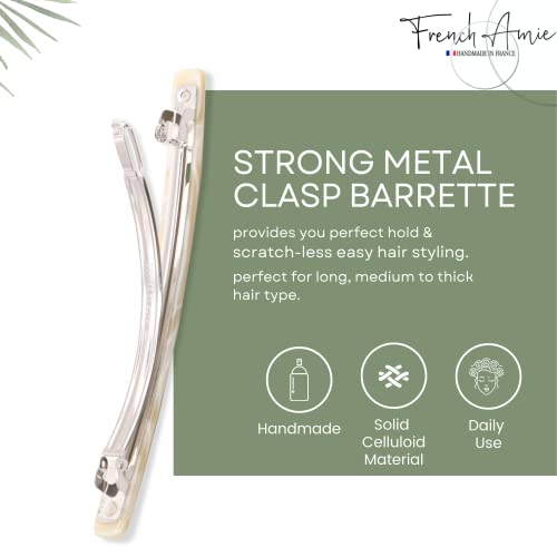 French Amie Long and Thin Cream Nougat Large 4 Inch Hair Clip Barrette | Handmade Automatic For Girls Women Teens Adults Everyday Style - color: Cream Nouget