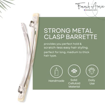 French Amie Long and Thin Cream Nougat Large 4 Inch Hair Clip Barrette | Handmade Automatic For Girls Women Teens Adults Everyday Style - color: Cream Nouget
