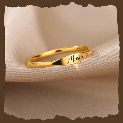 Custom Ring for Women 925 Sterling Silver Name Rings Personalized Initial Ring Engraved Stackable Letter Ring Christmas Birthday Gifts For Mom Grandma Sisters Girlfriend - color: Style 2-Gold
