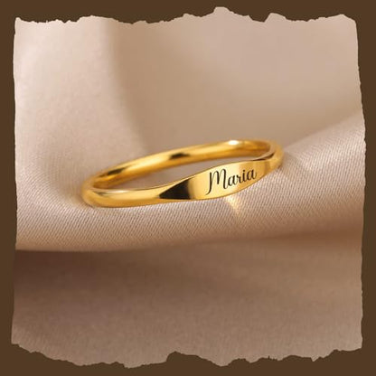 Custom Ring for Women 925 Sterling Silver Name Rings Personalized Initial Ring Engraved Stackable Letter Ring Christmas Birthday Gifts For Mom Grandma Sisters Girlfriend - color: Style 2-Gold
