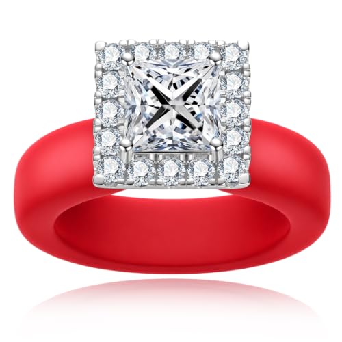 Moissanite Silicone Ring for Women, Promise Ring 925 Sterling Silver, Soft - color: Red