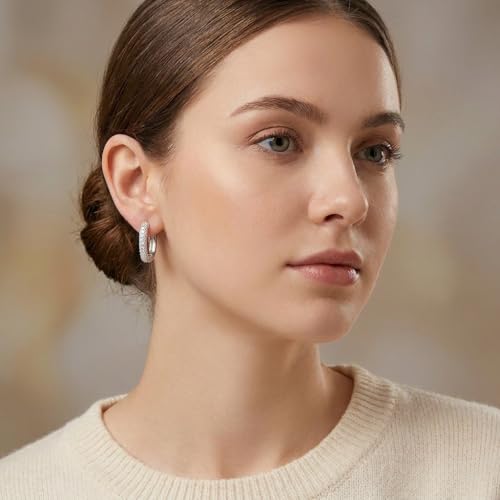 U Shaped Hoop Earrings for Women - Cubic Zirconia Pave Huggie Earrings, Skin-Friendly Geometric Jewelry for Anniversary & Daily Wear, Gift for Her - color: Silver