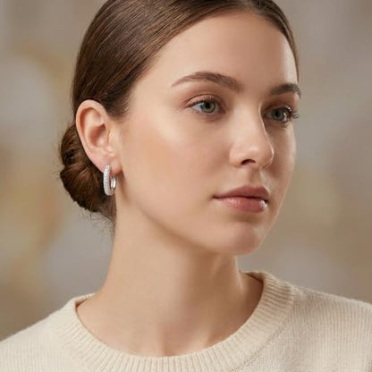 U Shaped Hoop Earrings for Women - Cubic Zirconia Pave Huggie Earrings, Skin-Friendly Geometric Jewelry for Anniversary & Daily Wear, Gift for Her - color: Silver
