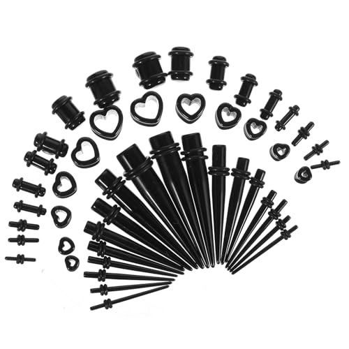 Yolev 48pcs Ear Stretching Kit - Heart Gauges Stretching Kit | Acrylic Tunnels & Plugs Gage Starter Kits for Women Men ， Lightweight Ear Gauge Kit 14g-00g Tapers for Ears