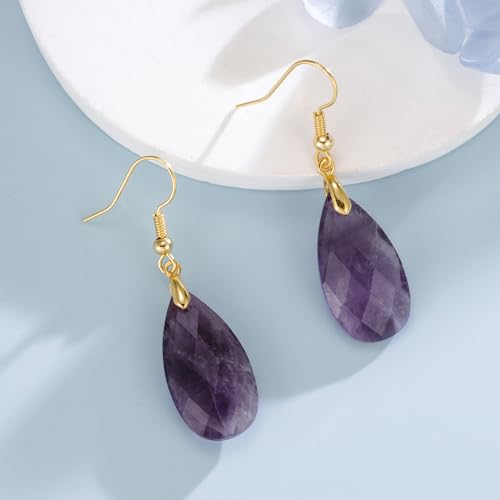 SELOVO Teardrop Fishhook Dangle Drop Earrings for Women Crystal Earring - color: Purple-Gold Color Hook