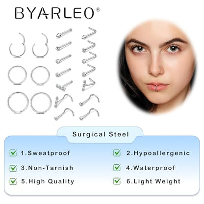 Surgical Steel Nose Ring 16G 18G L Shape Nose Studs Body Piercing for Women - color: A-Silver