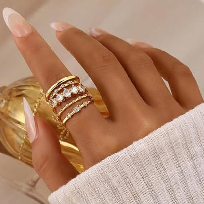 GIGB PBDK Dainty Gold Stackable Rings for Women,Sparkly 14k Gold Plated Cubic Zirconia Thumb Ring Set,Trendy Non Tarnish Wedding Bands Statement Knuckle Rings