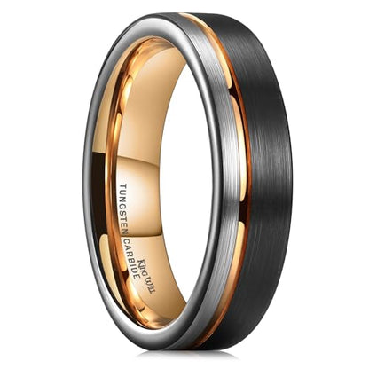 King Will Mens Tungsten Carbide Wedding Band with Groove Design | 6/7/8mm Width, Grooved, Comfort Fit, Everyday Wear - color: 6mm