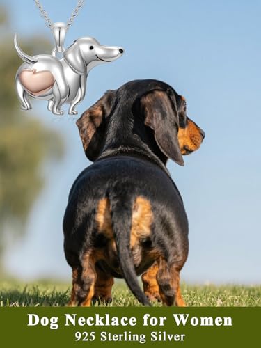 925 Sterling Silver Animal Necklace Heart Shape Dog/Rabbit/Cat Pendant Necklace for Women Animal Memorial Charm Jewelry Mother's Day Christmas Gifts - color: Weiner Dachshund-1