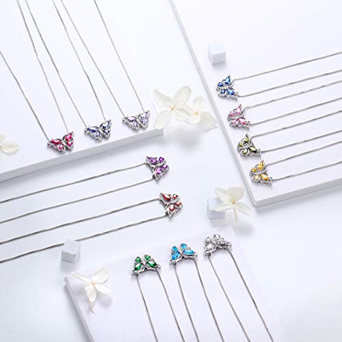 Aurora Tears Butterfly Jewelry,Women 925 Sterling Silver Butterflies Birthstone Pendant Necklace/Earrings/Rings Wedding Gift - color: K.November-set 1
