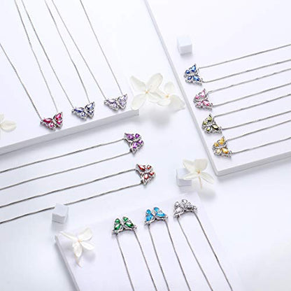 Aurora Tears Butterfly Jewelry,Women 925 Sterling Silver Butterflies Birthstone Pendant Necklace/Earrings/Rings Wedding Gift - color: K.November-set 1