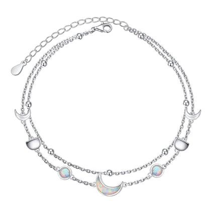 Flyow Anklet for Women S925 Sterling Silver Adjustable Foot Beaded Heart Charm Ankle Bracelet Anklets Jewelry - style: moon phase