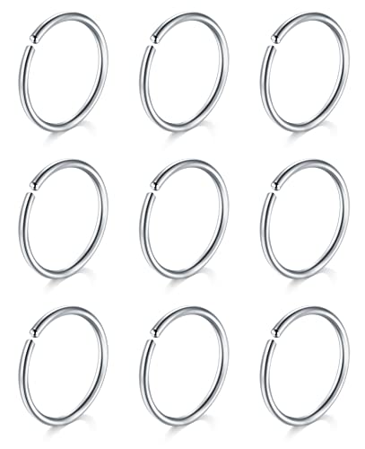 18g 20g 22g Nose Rings Hoops Silver Gold Hoop Nose Ring Surgical Steel Hypoallergenic Cartilage Hoop Earring Thin Helix Earring Hoops Tiny Small Lip Rings Piercing Jewelry 6mm 8mm 10mm - color: Silver 20g 8mm
