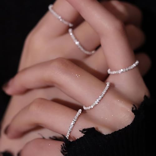 HUASAI Gold Stackable Rings Set for Women Boho Dainty Moon Star Pearl Leaf Cubic Zirconia Heart Midi Pinky Trendy Jewelry Birthday Gifts - color: D Silver Rings 5 Pcs