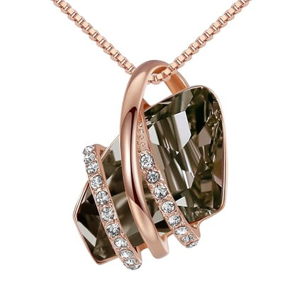 Leafael Wish Stone Pendant Necklace with Birthstone Crystal, 18K Rose Gold Plated/Silvertone, 18" + 2" - color: 112-Silver Black Crystal-Rose Gold Plated
