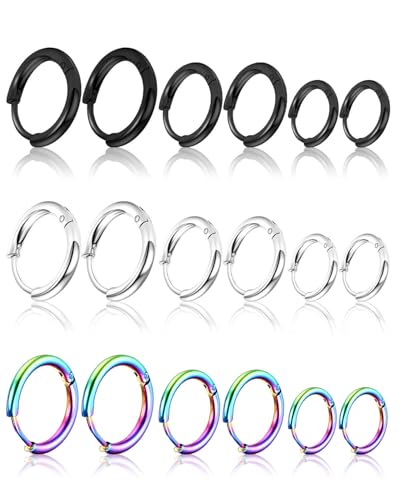 JELIEE 9 Pairs 316L Surgical Stainless Steel Small Hoop Earrings 8mm 10mm 12mm Hypoallergenic Thin Hoop for Men Women Huggie Hoop Earrings Cartilage Helix Lobes Multiple Piercing Jewelry
