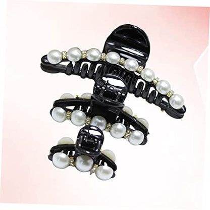 Snap Barrettes for Women Black Pearl Clips Fashion Style Hair Clip Set 3 Sizes Included