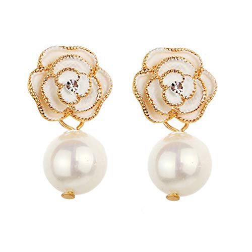 Fashion Design Faux Pearl Charm Flower Dangle Drop Earrings Studs For Women - color: White