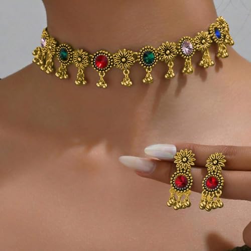 Frodete Indian Jewelry Sets for Women Traditional Bohemian Wedding Jewelry Set Indian Dresses for Women Oxidized Ethnic Party Prom Wear - color: A1:colorful indian necklace earring sets