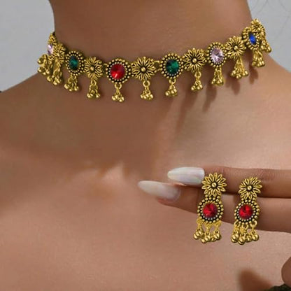Frodete Indian Jewelry Sets for Women Traditional Bohemian Wedding Jewelry Set Indian Dresses for Women Oxidized Ethnic Party Prom Wear - color: A1:colorful indian necklace earring sets