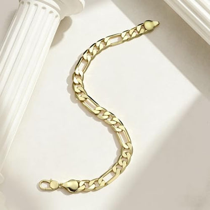 14K Gold Figaro Bracelet for Men Women 6mm/8mm, Non-Tarnish Lobster Clasp | Diamond-Cut Figaro Link Bracelet, 7.5/8/8.5in Gold Chain, Hypoallergenic, Trendy Dainty Jewelry Gift - size: 8mm Figaro Bracelet