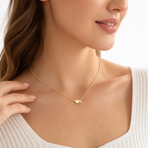 Turandoss Heart Initial Necklace A-Z Letter Teen Girl Gifts Trendy Stuff | Heart Initial Necklaces, 14K Gold Plated, A-Z Letter Pendant Necklace, Birthday Gifts for Women Teen Girls Trendy Jewelry - color: Gold, style: E