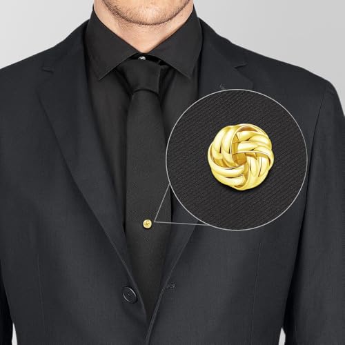 HONEY BEAR Knot Twisted Tie Tack with Chain for Men Necktie Accessory Gift | Tarnish-Resistant Tie Pin, Copper Base with Steel Plating, Secure Locking Clasp, Elegantly Gift Boxed - color: Shinny Gold