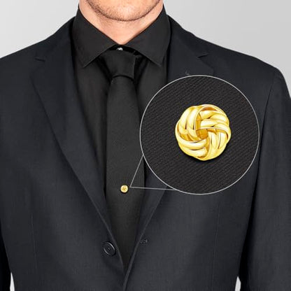 HONEY BEAR Knot Twisted Tie Tack with Chain for Men Necktie Accessory Gift | Tarnish-Resistant Tie Pin, Copper Base with Steel Plating, Secure Locking Clasp, Elegantly Gift Boxed - color: Shinny Gold