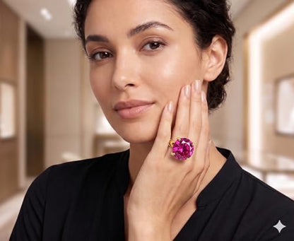 NYFASHION101 Women's Extra Big Rhinestone Fashion Stretch Ring - color: Fuchsia/Gold-Tone