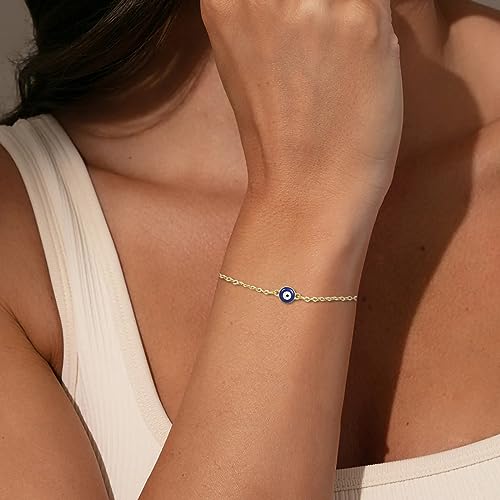 Fesciory Evil Eye Bracelet for Women, Gold Plated Adjustable Chain Jewelry | Blue Evil Eye Charm Bracelet, Lucky Amulet Symbolism, Dainty Adjustable Chain, Daily wear, Jewelry gifts - color: Gold-12