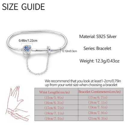 KUNSIR 925 Sterling Silver Snake Chain Bracelet with Safety Chain Charm Bracelets for Women Teen - style: PAB038
