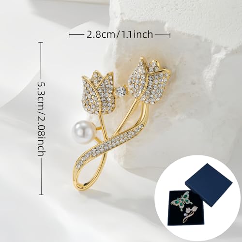 2pcs Rhinestone Brooch Pin for Women Dress Elegant Stylish Crystal Brooches Fashion Accessories Pins Lapel Boutonniere Ideas Wedding Christmas Birthday Jewelry Easter Gift - color: 13 Green Butterfly/Gold
