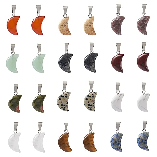 48pcs Moon Shape Stone Pendants 12 Styles Mixed Natural Gemstone Charms Healing Crystal Charms for Jewelry Making Necklace Bracelet Earring - color: 1-Mixed Color-Moon-12 Styles