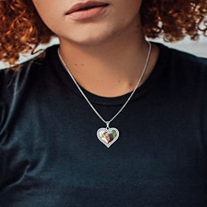 Farfume Personalized Photo Necklace for Women/Men, Memorial Jewelry Gifts | Holds 2 Pictures Pendant, Custom Engraved Text, Beautiful Locket for Girls, Durable Stainless Steel, Mothers Day Gifts - color: Diamond Heart Necklace