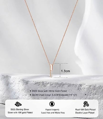 925 Silver Adjustable Necklace Circle Minimalist Enamel Tiny Heart Cactus Triangle Pendant Dainty Choker for Women - color: Mini Bar