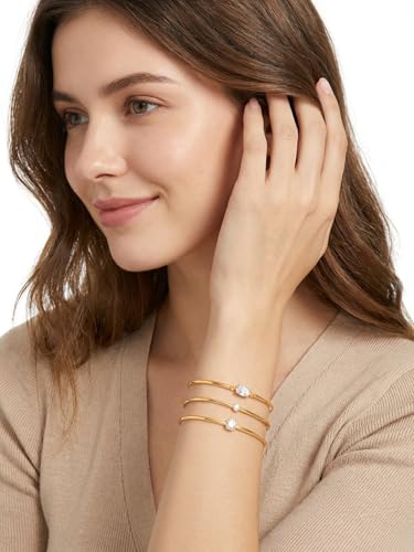 Moissanite/Sapphire/Ruby/Emerald Cuff Bracelet 1 Carat Oval Cut Center Stone Inlaid 925 Sterling Silver 14K Gold Plated Adjustable Birthstone Bangle for Women fit Wrist 5-7.5 Inch - color: Moissanite Gold