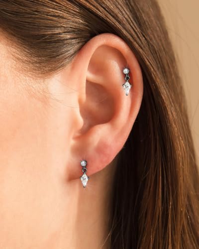 Flat Back Earrings for Women Cartilage Helix | Comfortable Dainty Cute Dragon Bee Bird Phoenix Dragonfly Cute Animal Leaf Spiral Rhombus Design Flatback Stud Earrings - color: Black Dangle
