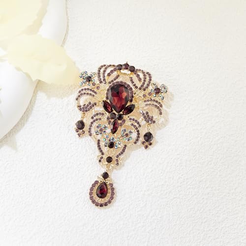 YOQUCOL Retro Austrian Crystal Big Brooch Pin for Women Large Flower Shape Brooches Lapel Pins for Sweater,Coat Dress Accessories - color: A-Deep Purple