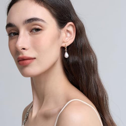 14k Gold Plated Lightweight Pearl Earrings,Trendy Jewelry,Teardrop Hoop Earrings for Women,Pearl Drop Earrings,Elegant Jewelry for Gifts - color: Circle Pearl Rose Gold