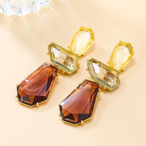 Acrylic Geometric Earrings Multilayer Resin Earrings Long Drop Dangle Earrings Acetate Tassel Earrings Long Pink Cute Jewelry Design for Women - color: Brown