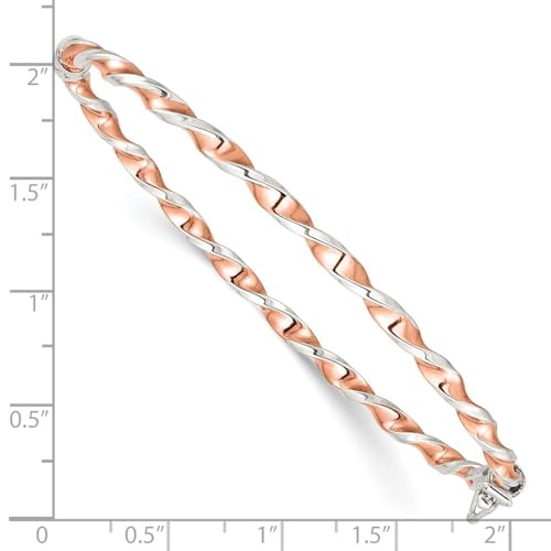 925 Sterling Silver Rose-Tone Twisted Hinged Bangle Bracelet 7"