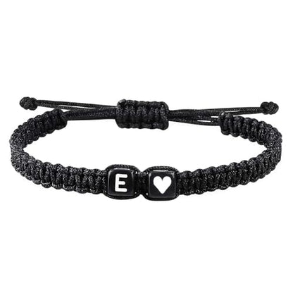 Valentines Day Gifts for Him Her Heart Love Letter Initial Matching Couple Bracelets for Women Men Teen Gifts Best Friend Graduation Birthday Gifts A-Z Braided Bracelet Son Daughter Dad Jewelry - color: Black-E