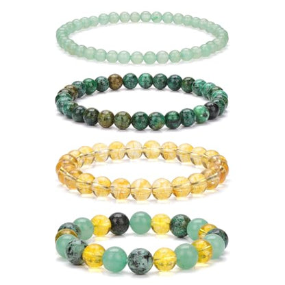 Vinswet 4pcs Beaded Bracelets for Women,Natural Healing Crystal Gemstones Bracelet,Anxiety Stress Relief Bracelet Handmade purple Jewelry Gifts for Women - color: Aventurine&African Turquoise&Citrine