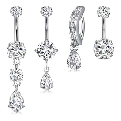 Briana Williams Belly Button Ring Clear CZ Dangle Belly Button Piercing Belly Rings Dangle Belly Button Rings Surgical Steel Teardrop Dangle Belly Button Jewelry for Women Silver Gold - color: D -silver