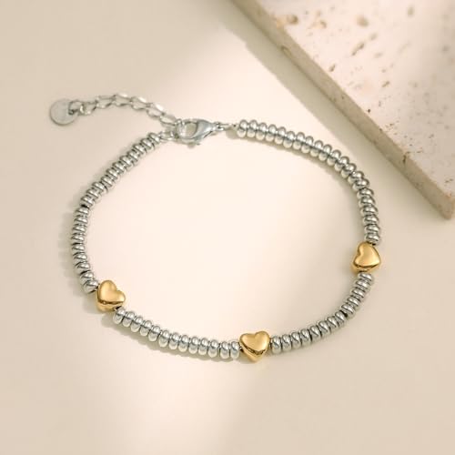 316L Stainless Steel Heart Star Charm Bracelets For Women Romantic Gift Daily Wear Casual Jewelry - color: gold heart