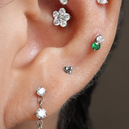 1PC ASTM F136 Titanium Mini Threadless Flat Back Stud 18G 6mm 8mm for Conch Helix Flat Tragus Labret - color: Triangular Cluster - Tit