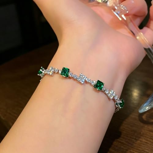 Women's Dainty Pink CZ Tennis Bracelet, 14K Gold Plated Sparkling Cubic Zirconia Chain Bracelet, Delicate Jewelry, Gift for Birthday, Wedding, Anniversary, Suitable for Party, Daily Wear - color: Green