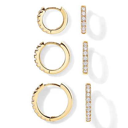 PAVOI Gold Hoop Earrings for Women - 14K Gold Plated 925 Sterling Silver Posts 3 Pairs Hoop Earrings Set for Women - Hypoallergenic Huggie Earring Pack - style: Cubic Zirconia
