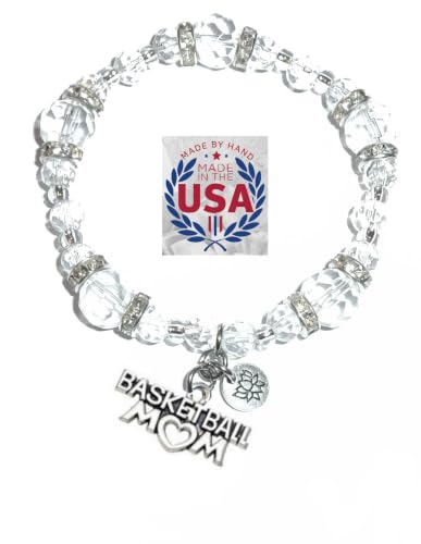 Hidden Hollow Beads Women's Crystal Stretch Charm Bracelet Handmade USA Inspirational Friendship Gift Jewelry for Her - style: Basketball Mom